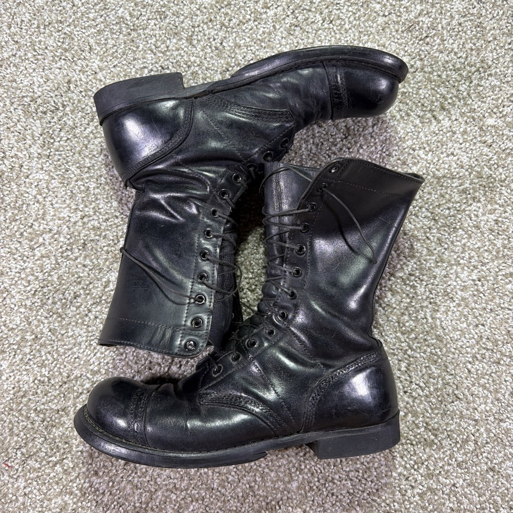 Vintage 70s Corcoran 1500 Red Tag Black Leather Military Jump Boots Size 8 D USA